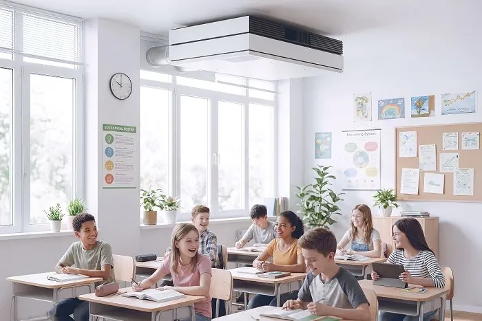 Klassenraum mit Lüftungsgerät